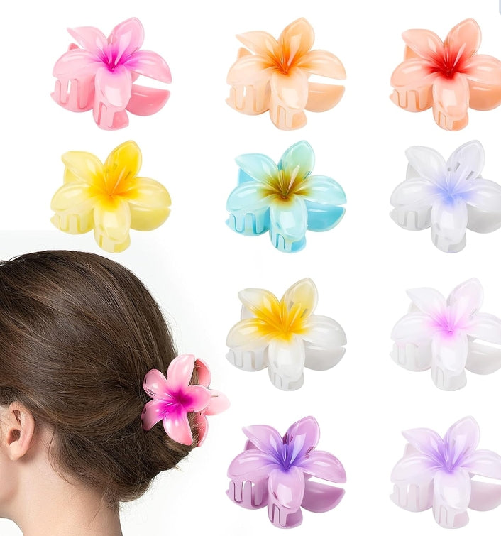 2Pack Flower Claw Clip for Women, Preppy Flower Hair Clip, Hawaiian Plumeria Hair Clip, Hawaii Hair Accessories for Thick Hair & Thin Hair, Gifts for Women Teen Girls