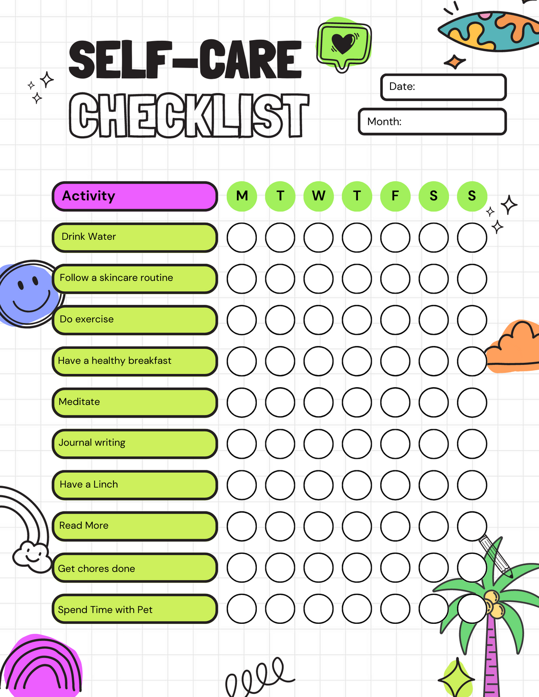 Self care Checklist Printable (Freebie)