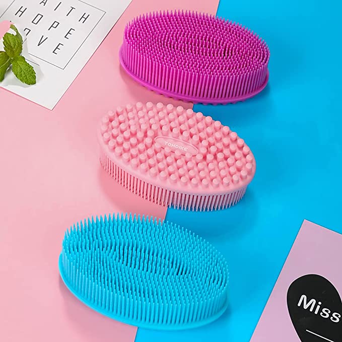 Silicone Body Scrubber Loofah - Set of 3 Soft Exfoliating Body Bath Shower Scrubber Loofsh Brush for Sensitive Kids Women Men All Kinds of Skin